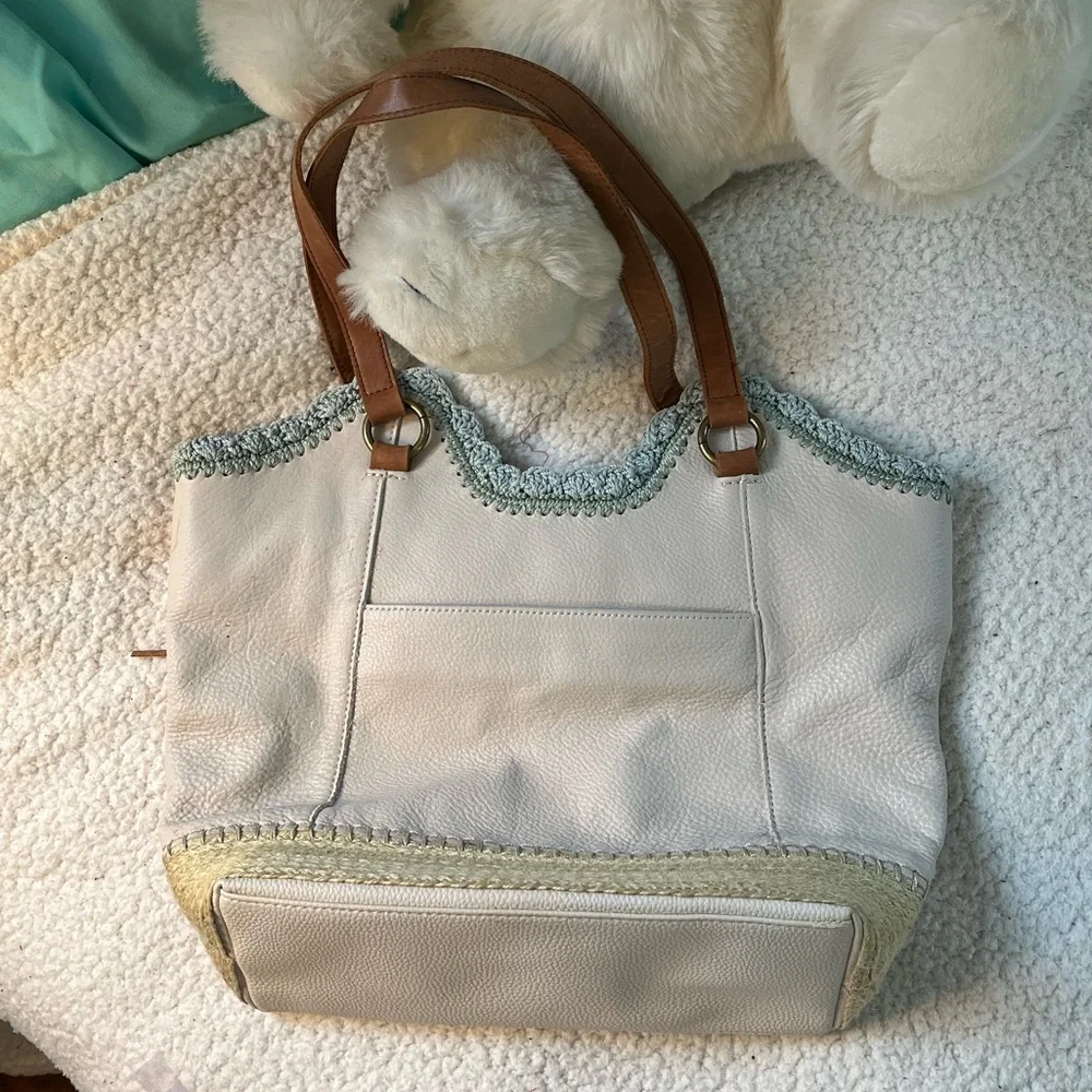 The Sak Vintage Cream and Tan Tote with Brown Handles and Tassels - Picture 2 of 16